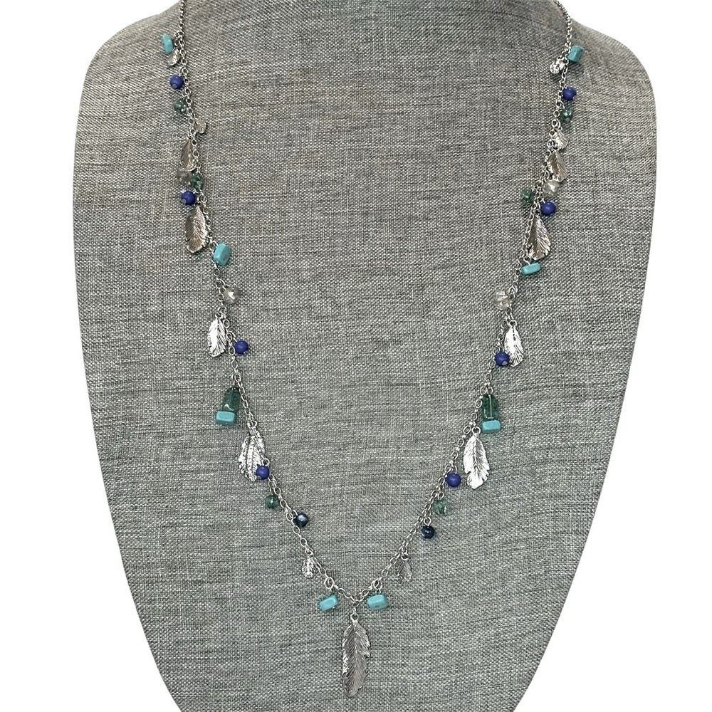 Vera Bradley Long Silver Feather Bead Charm Necklace